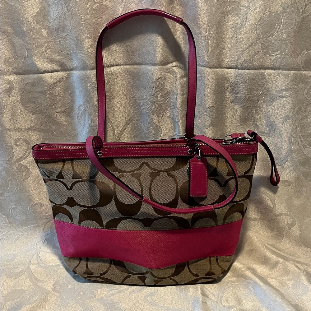 Coach Pink and Brown Signature Tote